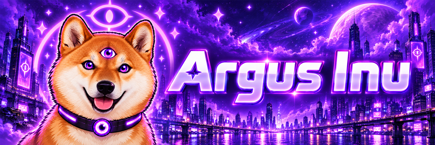 Argus Inu banner across a purple neon metropolis